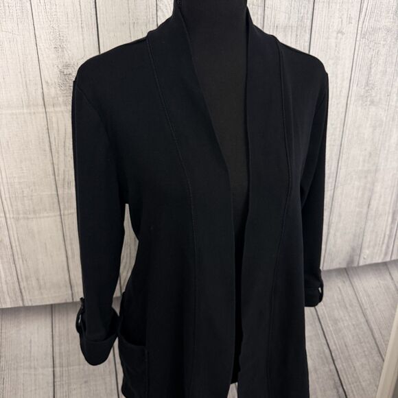 Kim Rogers Women's XL Black 3/4 Sleeve Open Front 100% Cotton Cardigan Sweater - Picture 2 of 6
